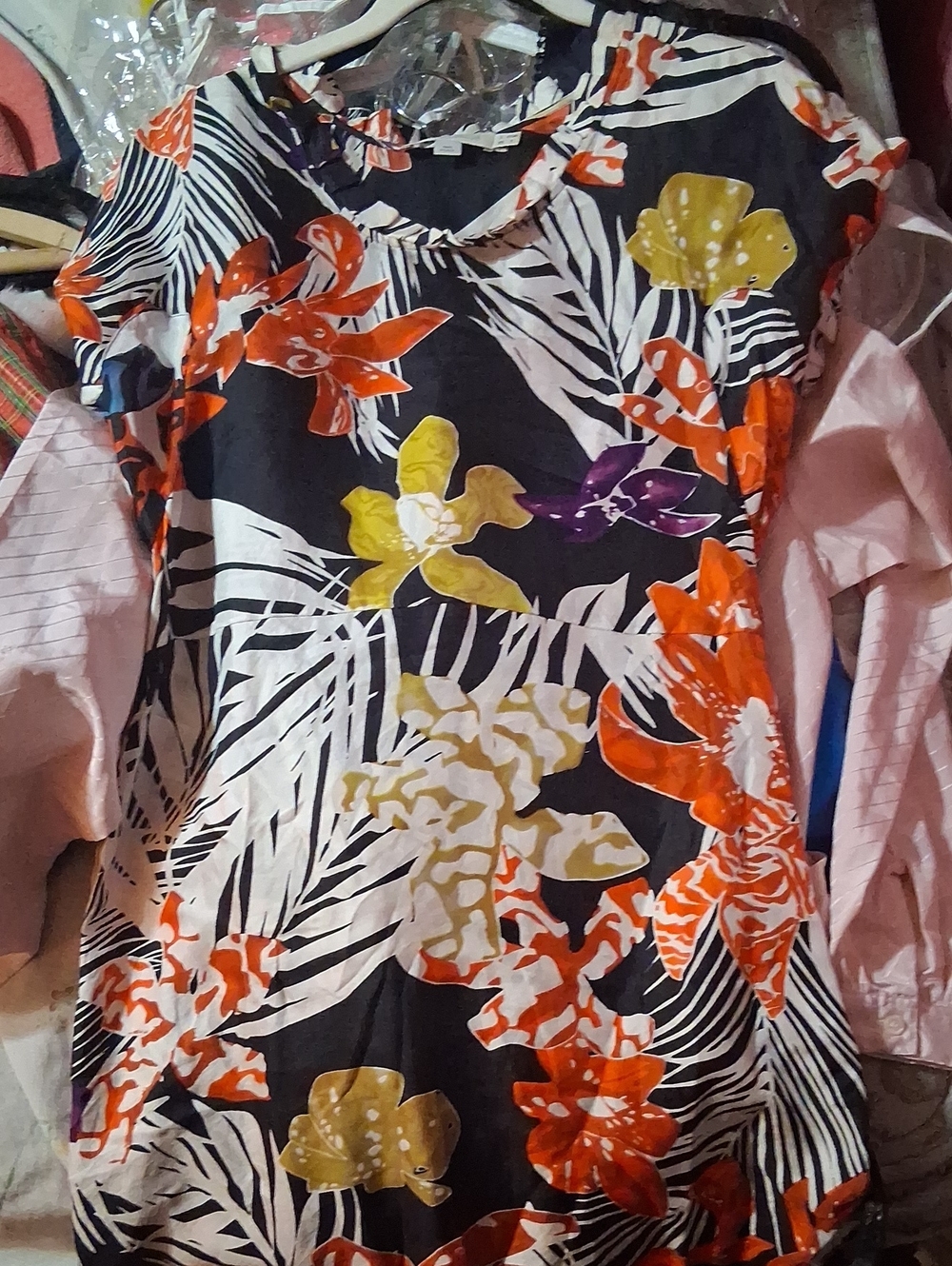 See By Chloé Black Midi Dress with Orange, Yellow & Purple Floral Print